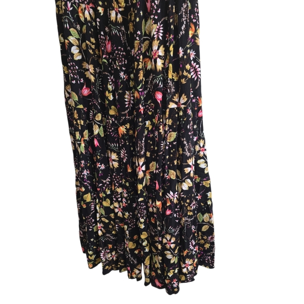 Natural Life HALLE Black Colorful Floral Tiered Skirt Halter Neck Maxi Dress XS - Picture 5 of 9
